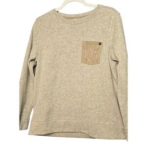 Marley Lilly Monogram Sweatshirt Beige Speckled Crewneck Pocket‎ Size Medium